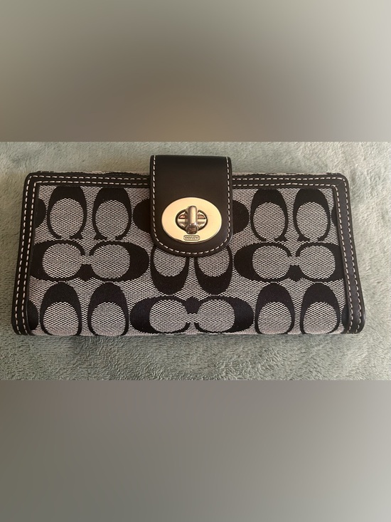 Coach Handbags - Coach Black Signature Canvas Turn Lock Wallet